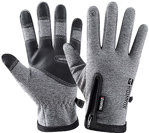 yoofun Fahrradhandschuhe Herren, Winter Wasserdicht Fahrrad Handschuhe Männer Damen Touchscreen Handschuhe Winddichtehandschuhe-Vollfinger Sporthandschuhe (Grau, XL)