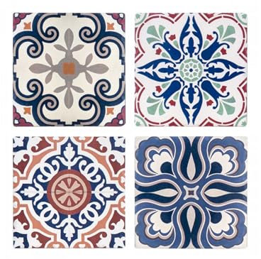 Set 4 sous-bock céramique et liège, Motif Rétro Carreaux de Ciment, L 11 cm