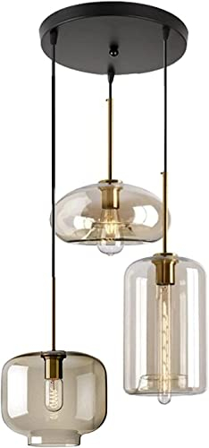 Candelabros Lámpara de techo pequeña Industrial Vintage Loft Cocina Bar 3 luces Accesorios s Pantalla de luz de vidrio ámbar Lámpara colgante colgante Accesorio para sala de estar Comedor Bedro Better