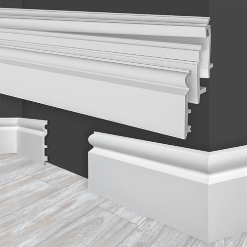 MARBET DESIGN Sockelleisten weiß HDPS Kunststoff - 2 Meter Fußleisten Profil Fußbodenleisten Abschlussleisten Boden Leisten Kabelkanal (HF- 2 120x15 mm, 30 Meter)