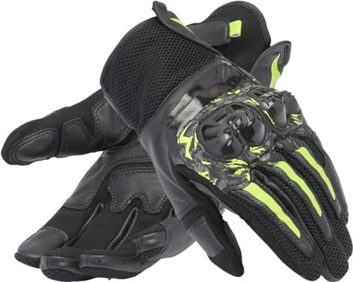 Dainese - Mig 3 Unisex Gloves, Leder-Motorradhandschuhe, Knöchelschutz, Touchscreen, für Männer und Frauen, Schwarz/Anthrazit/Fluo Gelb, S