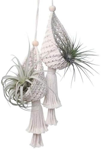 Gratify 2 Pack Macrame Plant Hangers Air Plants Hanging Basket, Boho Macrame Wall Hanging for Indoor Outdoor Home Decor (style A)