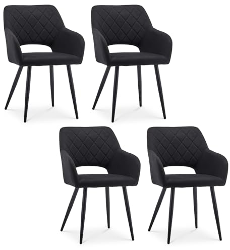 CLIPOP Esszimmerstühle, 4er Set, Polsterstühle mit Armlehnen, Metallbeine, Leinen Bezug, Leinen Schwarz, bis 150 kg belastbar, für Arbeitszimmer, Wohnzimmer, Schlafzimmer (4er, Leinen Schwarz)