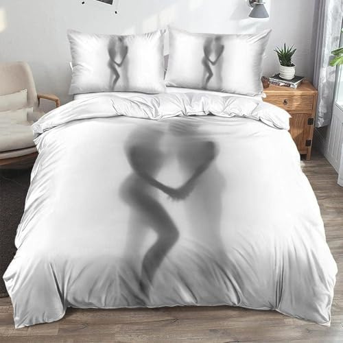 Bettwäsche 135x200 sexy 3D Bettwäsche-Sets Nackt 3 Teilig Weich Mikrofaser Bettbezug Set mit Reißverschluss + 2 Kissenbezüge 80x80 cm 1441-B