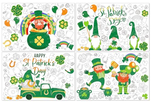 Whaline St. Patrick's Day Tischsets zum Ausmalen, Kleeblatt, Kobold, Zwerg, Malaktivitäten, Papiermatte, Einweg für irische Ferien, Zuhause, Küche, Tischdekoration, Schule, Partyzubehör, 24 Stück