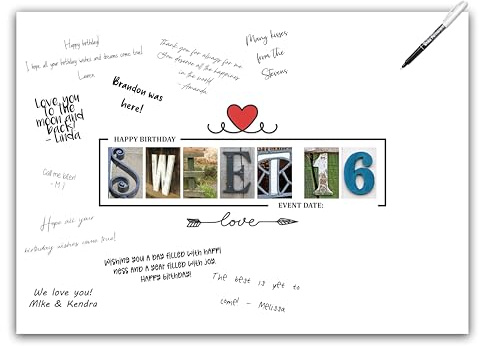The Party Post Sweet 16 Signature Card - Großes Gästebuch Alternatives Poster für Sie oder Ihn Süßes 16 Geburtstag Party Dekoration Supplies Wandkunst Dekor für Jungen oder Mädchen A3 Party Poster