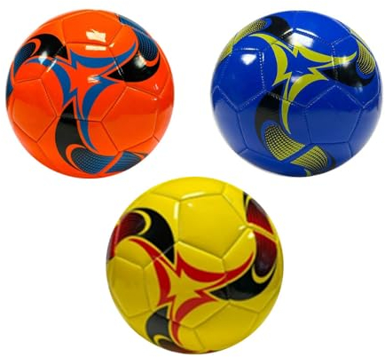 OnlineStreet Size 5 Soccer Ball for Adults Teenagers Kids Training Football Size 5 in Assorted Colors and Designs - Lightweight Footballs (Soccer Swirl Ball Blue and Orange, Pack of 3)