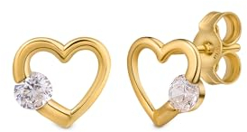 Amberta Allure Orecchini a Lobo Piccoli in Oro 9 Carati per Donna - Orecchini Oro Cuore: Cuore