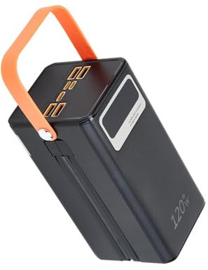 MAXIAEON - Caricatore portatile da 70000 mAh, 120 W a ricarica rapida e cavi integrati, con luce LED, 4 uscite e 3 ingressi, batteria ricaricabile per iPhone, Samsung, iPad, campeggio all'aria