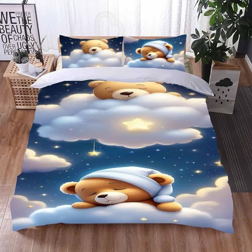 Qiqumax Teddy Bär Bettwäschegarnitur 135x200cm 3D Druck Mikrofaser
