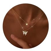 XOEMEL Schmetterlinge Layering Kette Damen Halskette Damen Kette Silber 927 mit Anhänger Hypoallergene Silberkette Damen Schmuck Geschenke für Frauen