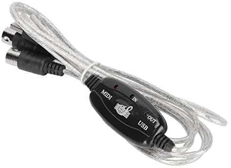 Yctze USB-MIDI-Kabel mit LED-Betriebsanzeige, 16-Kanal-PC-Schnittstelle, 2,2 Yards Lang, Geeignet für Musikstudio, Synthesizer, Tastatur, Kompatibel mit und Mac