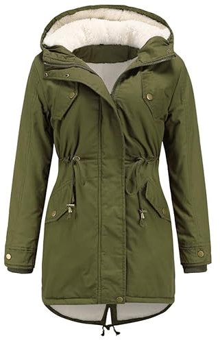 Miaikvs Parka à capuche doublée en polaire pour femme Manteau d'hiver rembourré coupe-vent chaud(Vert,S)