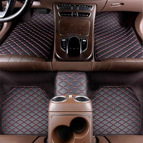 5 Stück Leder Auto Fußmatten für BMW X5 F15 2013-2023 5seats, Wasserdicht Anti-Rutsch Teppich Matten Vorne Hinten Schutz Bodenmatten,D BlackRed