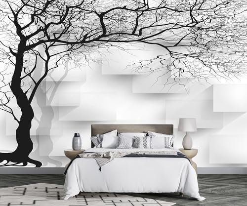 MIWEI Wallpaper Papier Peint Panoramique Géométrie Des Arbres En Noir Et Blanc Papier Peint Nature Intissé Murale Chambre Salon -D005-400cmX280cm