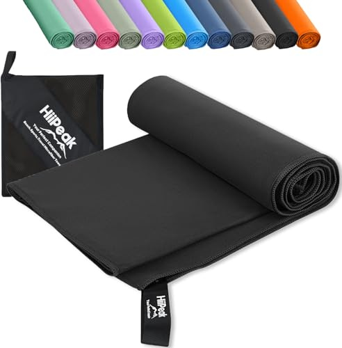 HiiPeak Large Microfibre Towel (180x90cm) Compact Camping Beach Towel - Quick Dry Lightweight Absorbent Sports Gym Yoga Swimming Hiking Drying Towel for Men,Women(Black-1pack, X-Large)