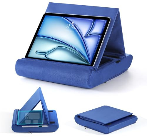 MoKo Tablet Kissen Halter, Tablet Halterung für Bett/Schoß/Schreibtisch, Faltbare Ipad Ständer Kissen 12 Tablets, mit Stiftschlaufe, für iPad Air 6 2024, iPad Pro 11 2024, Galaxy Tab, E-Reader, Blau