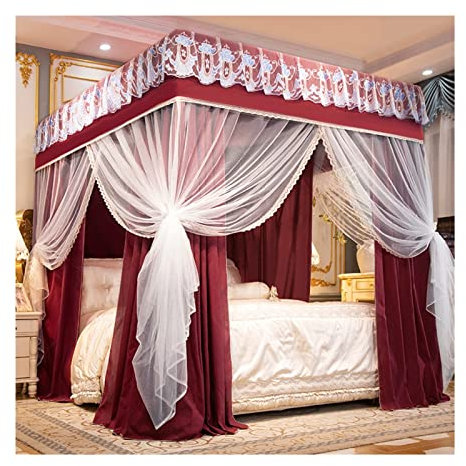 WLCNYL Betthimmel, Moskitonetz für Schlafzimmer, Verdunkelungs- und staubdicht, dekorativer Betthimmel für Schlafzimmer, Bettvorhang mit 4-Stangen-Stütze (Größe: 150 x 200 x 200 cm)