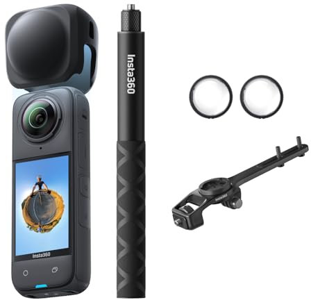 Insta360 X4 Rennrad-Bundle (Integriert) - wasserdichte 8K 360°-Action-Cam, 4K Weitwinkelvideos, Unsichtbarer Selfie-Stick Effekt, Abnehmbarer Linsenschutz, 135 min Akkulaufzeit, KI-Bearbeitung