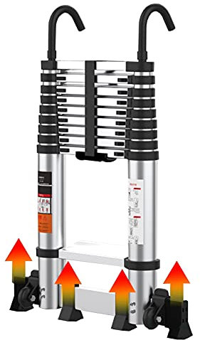 CWLPSL Leitern Teleskopleiter, Verlängerungsleiter, Teleskopleiter Allmächtige kompakte Teleskopleiter mit Stabilisatorstange, extra breites Pedal, 2,5 m, 4,7 m, 5,5 m, 6,7 m, tragbar, schwer