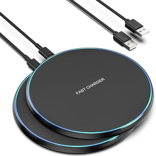 Wireless Charger, Wireless Charging Pad for iPhone 16/15/14/13/12/11 Pro/Pro Max/XS Max/XR/SE, Wireless Charging Mat Station for Samsung Galaxy S22/S21S20/S10/S9/Note10/9, AirPods 2/Pro, 2 PACK