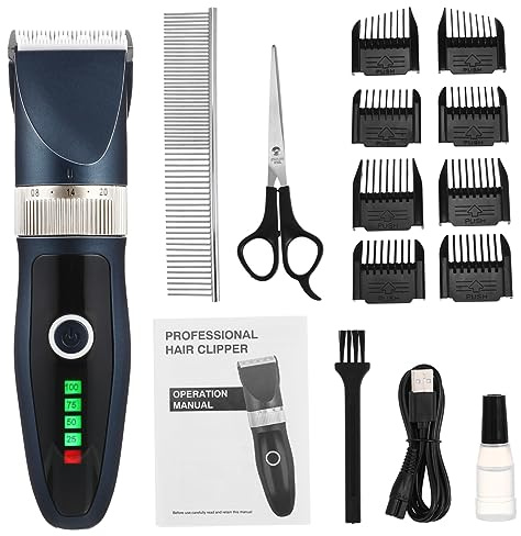 Hundepflege Trimmer für Katzen und Große Haustiere, 15w 6300rpm | Wiederaufladbar, LCD Bildschirm und Abnehmbare Bauweise, mit Mehreren Aufsätzen für Heimpflege