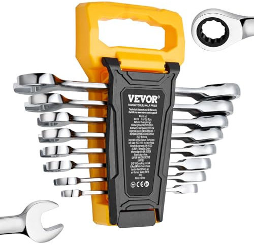 VEVOR 8 PCS Juego de Llaves Combinadas, Juego de Llaves de Trinquete con Estante Organizador, Juego de Llaves Mediano Métricas de 8 mm a 19 mm, para Uso Doméstico, Reparaciones de Automóviles