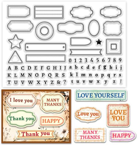 PH PandaHall Letter Number Clear Stamp für Kartenherstellung, Etikett Rahmen Alphabet Symbol Silikon Gummistempel Text Box Transparent Siegel Stempel für Scrapbooking, Geschenkanhänger Dekoration