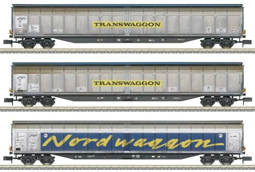 MiniTrix 18297 N 3er-Set Großraum-Schiebewagen der Transwaggon, MHI