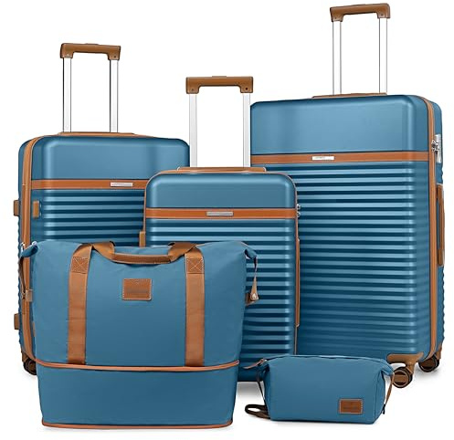 Joyway Kofferset 5tlg von ABS Hartschalen Erweiterbar Trolley Kofferset mit 4 Rollen und TSA-Schloss Der Gepäcksets Enthält 1 Reisetasche und 1 Kulturbeutel