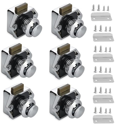6 serrature per camper, cabinet Push Lock Button Catch, Keyless Camper Bloccaggio per camper, yacht, barche, camper, camper, camper, roulotte, taglio out 20 mm (argento)