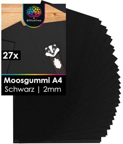 OfficeTree 27x Bögen Moosgummi schwarz 2mm - 29,7 x 21 cm - schwarzer Schaumstoff zum Basteln - Schaumgummi Matte - Moosgummiplatten für DIY Bastelarbeiten - EVA Foam - Moosgummi Platten 2mm