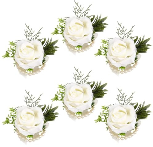 DELORIGIN 6 STÜCK Weiße Handgelenk Corsage Armbänder Hochzeits Rosen Handgelenk Mit Perle Handgefertigte Blumen Armbänder Für Frauen Brautjungfern Hochzeits Abschlussball Party Zeremonie Zubehör