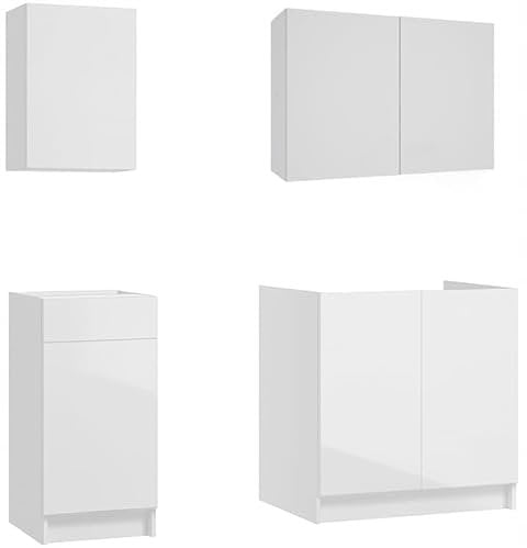 .Deftrans – Küchenzeile 180 cm ohne Elektrogeräte – weiß Hochglanz – 4-teiliges Miniküche Set – Küchenblock für kleine Küche/Singleküche – vormontierte Küchenschränke
