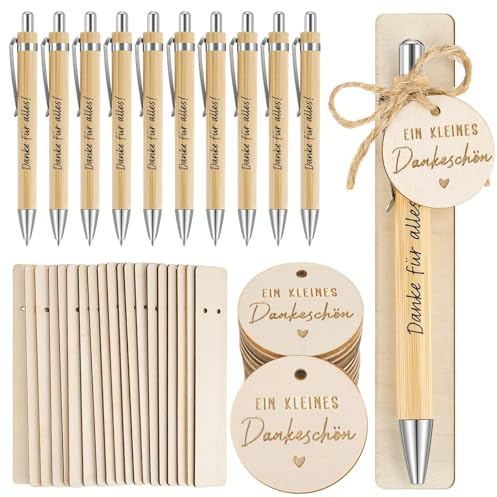 Ruryxel Kugelschreiber Dankeschön, 20 Stück Glücksstift Kugelschreiber mit Anhänger/Seil/Holzbrett, Dankeschön Geschenke für Kollegen, Lehrer, Schüler, Abschiedsgeschenk für Schulklasse