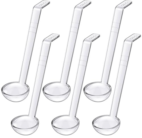 Tioncy 6 Pcs 1 Oz Small Ladle for Serving Sauce 7.09 Inches Plastic Mini Ladles Clear Long Handle Spoon for Serving Sauce, Soup, Dressing, Punch Bowl, Toppings, Gravy, Cocktail, Fruit Juices