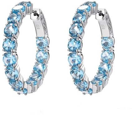 Homxi Ohrringe Hochzeit 18 K Weißgold Damen, Rund mit Swiss Blau Topas, Ohrringe Blau Frauen