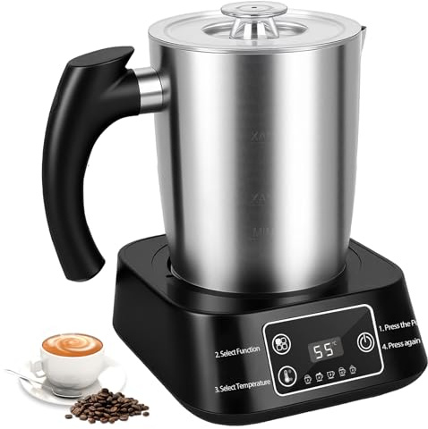 Elektrischer Milchaufschäumer – 5-in-1 Milchschäumer 500ml Edelstahlbehälter, Abnehmbarer & Spülmaschinenfester Milchbehälter, Temperaturkontrolle, Für Heiße & Kalte Milch, Cappuccino, Latte