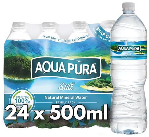 Aqua Still Natural Mineral Water 500ml - Pack of 24 - Great Taste - Premium British Mineral Water