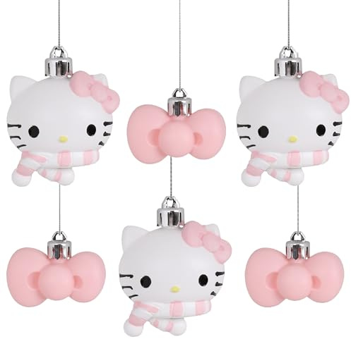 Katze Weihnachtsbaumkugeln-Set, UNZERBRECHLICH, Christbaumkugeln, Christbaumschmuck aus Kunststoff, Set 6 Stück (G)