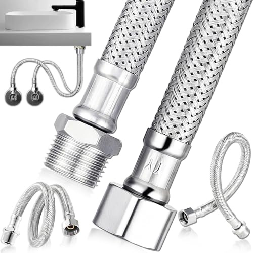 Benaton 2 Stück 304 Edelstahl Flexschlauch, 20 CM Panzerschlauch - 3/8Üm x 3/8 Ag, Edelstahl Flexschlauch für Wasserhahn 20 CM Warm und Kalt zum Eckventil für Spülkasten(Silber)