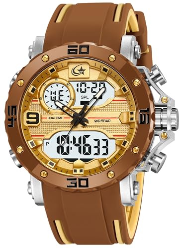 findtime Herrenuhr Militär Digitale Analoge Sportuhr Outdoor Dual Time Wasserdicht LED Beleuchtung Groß Zifferblatt Uhren für Männer mit Wecker Datum 12/24h Stoppuhr Chronograph Tactical Schwarz Gold