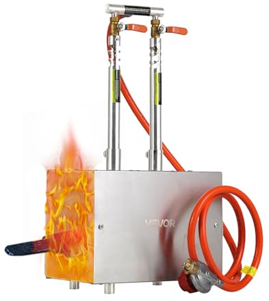 VEVOR Fragua de Gas Propano Portátil, con 2 Quemadores con Válvulas Ajustables, 1427 °C, de Forma Cuadrada, Acero Inoxidable, Horno de Fusión para Uso en Forja de Metales, 300 x 180 x 525 mm