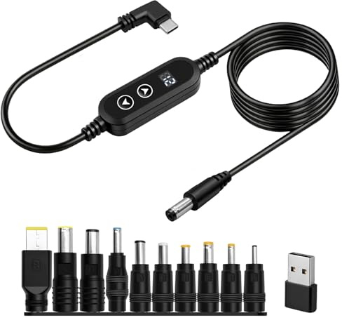 Dexumodbk 60W USB-C PD auf DC 5.5x2.1mm Adapterkabel 3A(5V/9V/12V/15V/20V Einstellbar), mit 10 DC Steckern + Typ-C auf USB Adapter, für Laptop, Router, Monitor, Kamera (1,2M)
