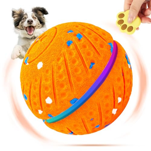 Jognee Interaktives Hundespielzeug, Automatisch Rollender Ball mit LED-Lichtern, Durable 360° Anti-Kau-Ball, Interaktiver Spielball für Hunde mit Fernsteuerung für mittlere und große Hunde