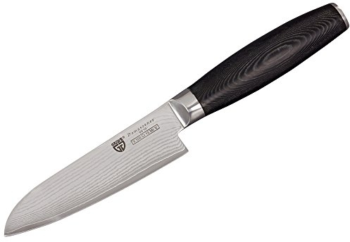 GRÄWE Damaszener Santokumesser 12 cm - Damast-Küchenmesser mit 65-lagiger Klinge und Micarta-Griff, schwarz, in Metall-Box