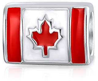 Red Enamel Maple Leaf Patriotic Canada Flag Charm Bead For Women For Teen Fits European Bracelet .925 Sterling Silver