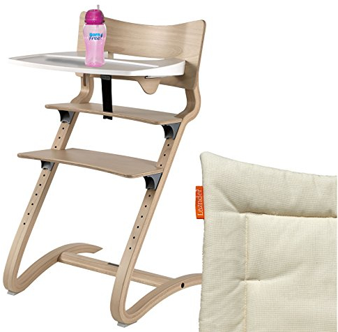Leander Hochstuhl natur Komplettpaket mit Sicherheitsbügel, Tisch, BFree-Trinkbecher und Sitzkissen Cream