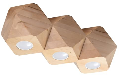 SOLLUX lighting Woody Deckenleuchte aus Naturholz 3 Lichtquellen - Lampe im Geometrischen Design Wandbeleuchtung Wohzimmer Esszimmer Lampe Flur - Deckenleuchte aus Holz