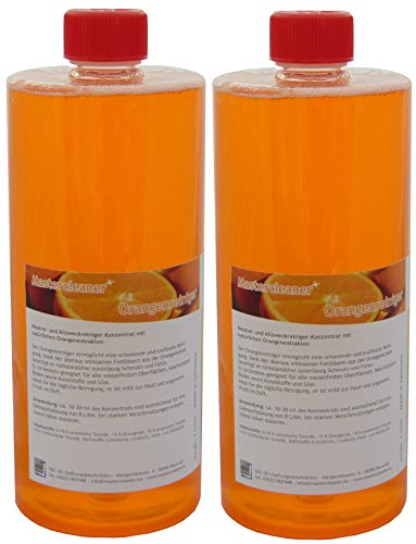 Orangenreiniger Konzentrat mit nat. Orangenöl der hochwirksame und kraftvolle Allzweckreiniger 2 * 1 Liter Vorteilspack von Mastercleaner Biologisch abbaubar